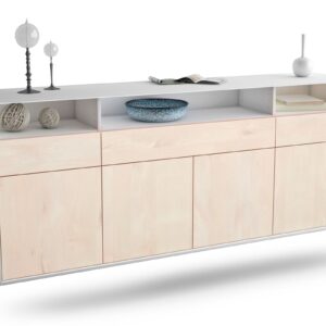 Sideboard Simi Valley | hängend | Korpus Weiß | Front in Zeder Holz Optik | 180x79x35cm (BxHxT)