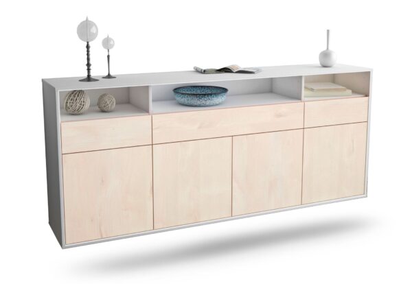Sideboard Simi Valley | hängend | Korpus Weiß | Front in Zeder Holz Optik | 180x79x35cm (BxHxT)