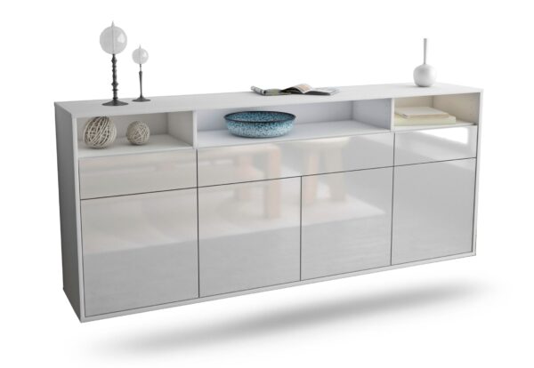 Sideboard Simi Valley | hängend | Korpus Weiß | Front in Hochglanz Weiß | 180x79x35cm (BxHxT)