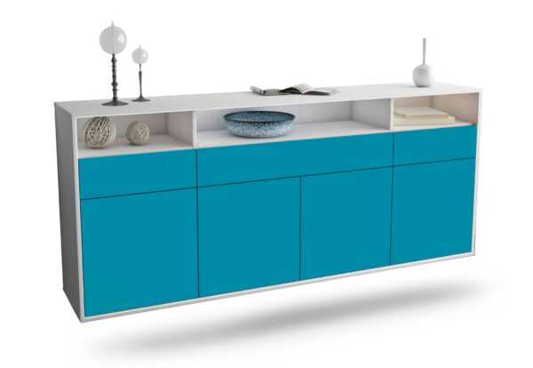 Sideboard Simi Valley | hängend | Korpus Weiß | Front in Türkis | 180x79x35cm (BxHxT)