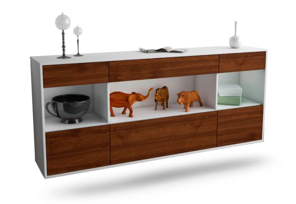 Sideboard Clarksville | hängend | Korpus Weiß | Front in Walnuss Holz Optik | 180x79x35cm (BxHxT)