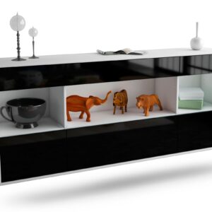 Sideboard Clarksville | hängend | Korpus Weiß | Front in Hochglanz Schwarz | 180x79x35cm (BxHxT)