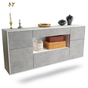 Sideboard Visalia | hängend | Korpus Weiß | Front in Beton Optik | 180x79x35cm (BxHxT)