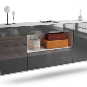 Sideboard Visalia | hängend | Korpus Weiß | Front in Hochglanz Grau | 180x79x35cm (BxHxT)