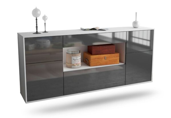 Sideboard Visalia | hängend | Korpus Weiß | Front in Hochglanz Grau | 180x79x35cm (BxHxT)