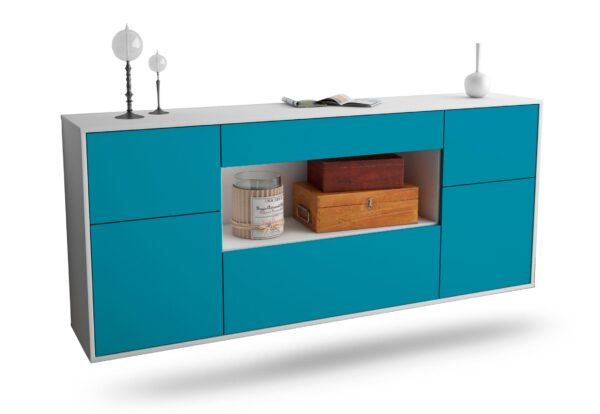 Sideboard Visalia | hängend | Korpus Weiß | Front in Türkis | 180x79x35cm (BxHxT)