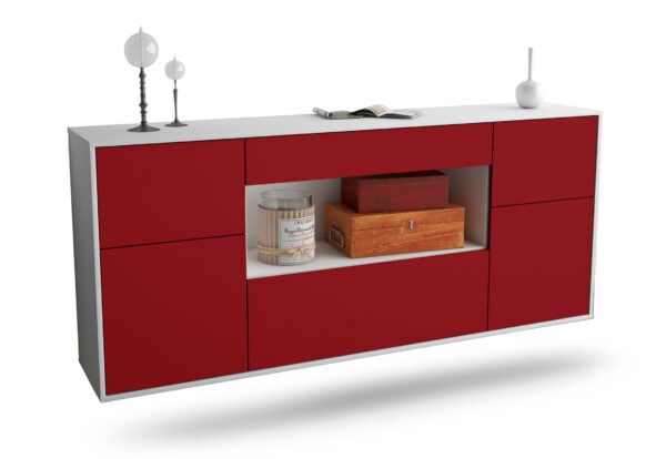 Sideboard Visalia | hängend | Korpus Weiß | Front in Bordeaux | 180x79x35cm (BxHxT)