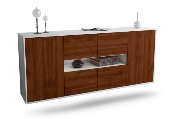 Sideboard Stamford | hängend | Korpus Weiß | Front in Walnuss Holz Optik | 180x79x35cm (BxHxT)
