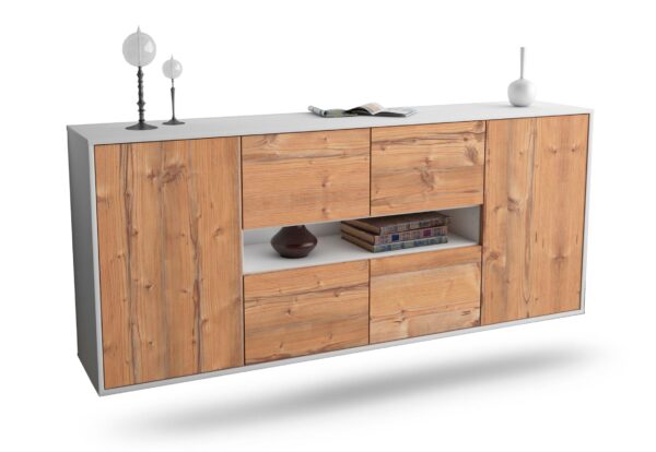 Sideboard Stamford | hängend | Korpus Weiß | Front in Pinie Holz Optik | 180x79x35cm (BxHxT)