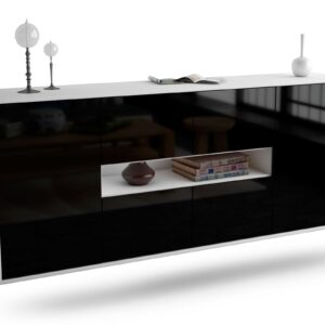 Sideboard Stamford | hängend | Korpus Weiß | Front in Hochglanz Schwarz | 180x79x35cm (BxHxT)