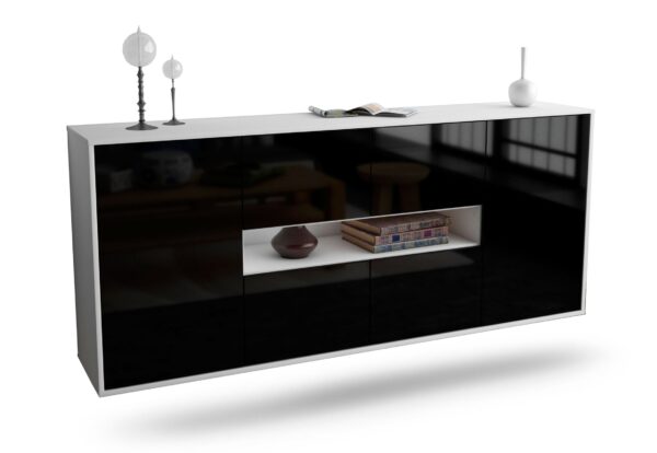 Sideboard Stamford | hängend | Korpus Weiß | Front in Hochglanz Schwarz | 180x79x35cm (BxHxT)