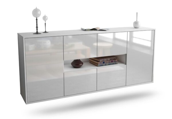 Sideboard Stamford | hängend | Korpus Weiß | Front in Hochglanz Weiß | 180x79x35cm (BxHxT)