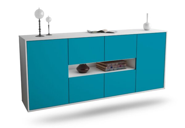 Sideboard Stamford | hängend | Korpus Weiß | Front in Türkis | 180x79x35cm (BxHxT)