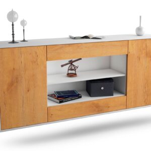 Sideboard Olathe | hängend | Korpus Weiß | Front in Eiche Holz Optik | 180x79x35cm (BxHxT)