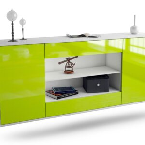 Sideboard Olathe | hängend | Korpus Weiß | Front in Hochglanz Grün | 180x79x35cm (BxHxT)