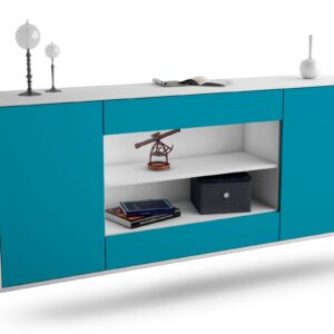 Sideboard Olathe | hängend | Korpus Weiß | Front in Türkis | 180x79x35cm (BxHxT)