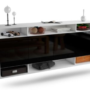 Sideboard Provo | hängend | Korpus Weiß | Front in Hochglanz Schwarz | 180x79x35cm (BxHxT)