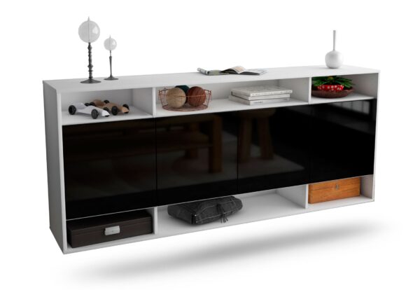 Sideboard Provo | hängend | Korpus Weiß | Front in Hochglanz Schwarz | 180x79x35cm (BxHxT)