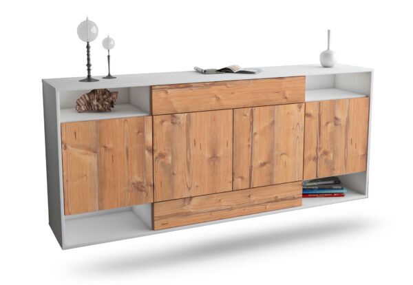 Sideboard Evansville | hängend | Korpus Weiß | Front in Pinie Holz Optik | 180x79x35cm (BxHxT)