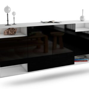 Sideboard Evansville | hängend | Korpus Weiß | Front in Hochglanz Schwarz | 180x79x35cm (BxHxT)