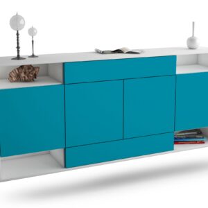 Sideboard Evansville | hängend | Korpus Weiß | Front in Türkis | 180x79x35cm (BxHxT)
