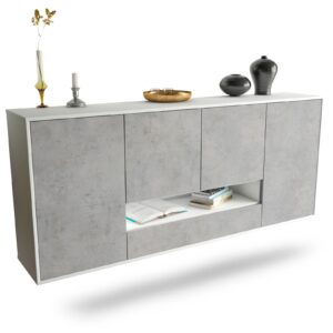 Sideboard Abilene | hängend | Korpus Weiß | Front in Beton Optik | 180x79x35cm (BxHxT)