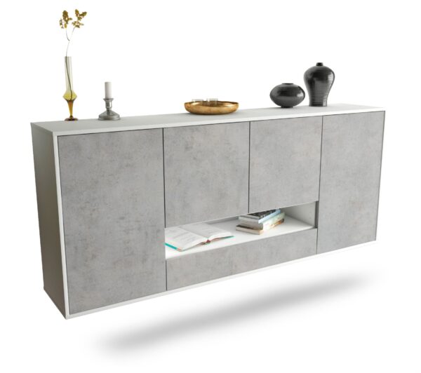 Sideboard Abilene | hängend | Korpus Weiß | Front in Beton Optik | 180x79x35cm (BxHxT)