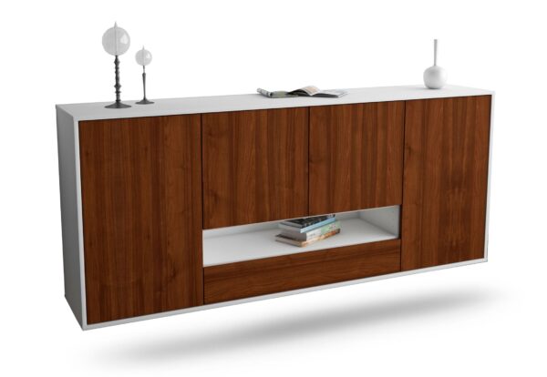 Sideboard Abilene | hängend | Korpus Weiß | Front in Walnuss Holz Optik | 180x79x35cm (BxHxT)