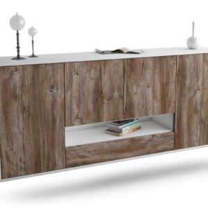 Sideboard Abilene | hängend | Korpus Weiß | Front in Treibholz Holz Optik | 180x79x35cm (BxHxT)