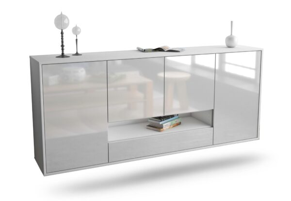 Sideboard Abilene | hängend | Korpus Weiß | Front in Hochglanz Weiß | 180x79x35cm (BxHxT)