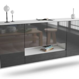 Sideboard Abilene | hängend | Korpus Weiß | Front in Hochglanz Grau | 180x79x35cm (BxHxT)
