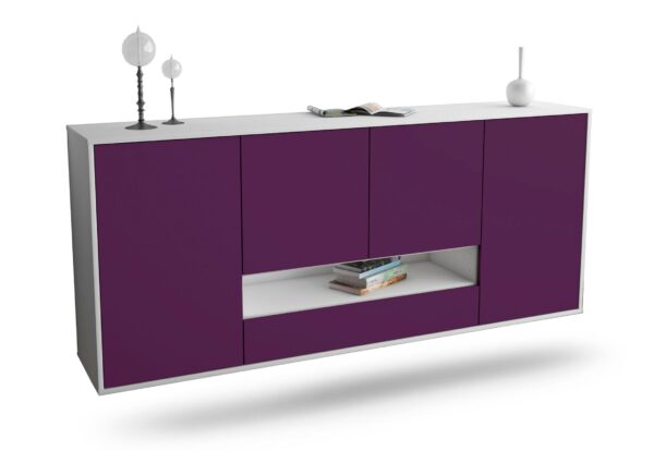 Sideboard Abilene | hängend | Korpus Weiß | Front in Lila | 180x79x35cm (BxHxT)