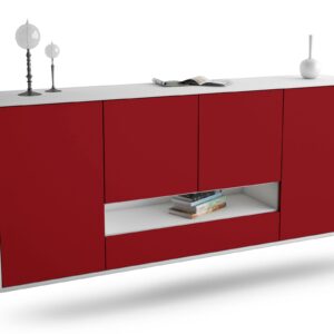 Sideboard Abilene | hängend | Korpus Weiß | Front in Bordeaux | 180x79x35cm (BxHxT)