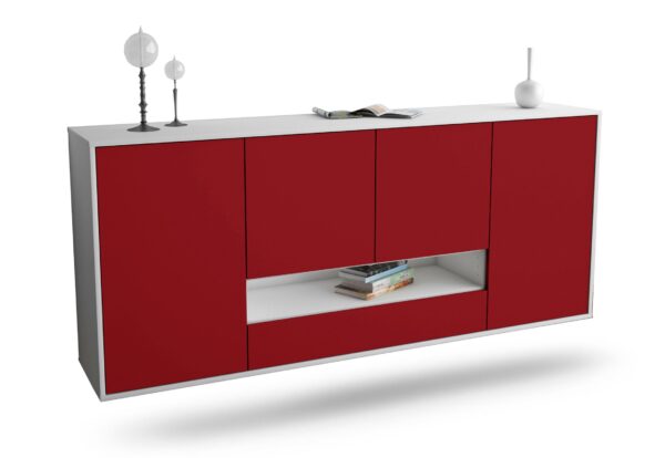 Sideboard Abilene | hängend | Korpus Weiß | Front in Bordeaux | 180x79x35cm (BxHxT)