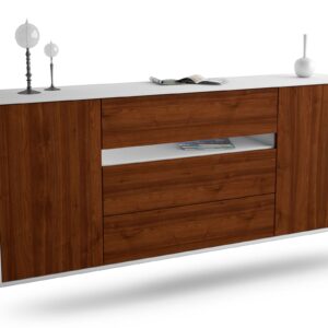 Sideboard McKinney | hängend | Korpus Weiß | Front in Walnuss Holz Optik | 180x79x35cm (BxHxT)