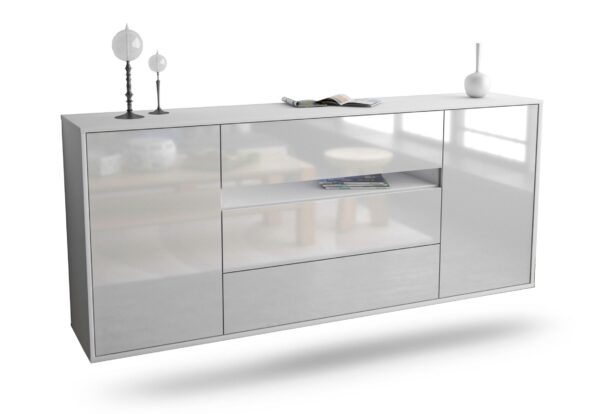 Sideboard McKinney | hängend | Korpus Weiß | Front in Hochglanz Weiß | 180x79x35cm (BxHxT)