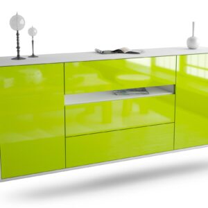 Sideboard McKinney | hängend | Korpus Weiß | Front in Hochglanz Grün | 180x79x35cm (BxHxT)