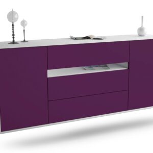Sideboard McKinney | hängend | Korpus Weiß | Front in Lila | 180x79x35cm (BxHxT)