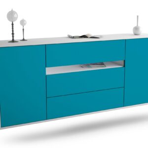 Sideboard McKinney | hängend | Korpus Weiß | Front in Türkis | 180x79x35cm (BxHxT)