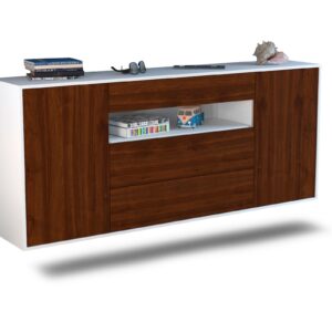 Sideboard Vallejo | hängend | Korpus Weiß | Front in Walnuss Holz Optik | 180x79x35cm (BxHxT)