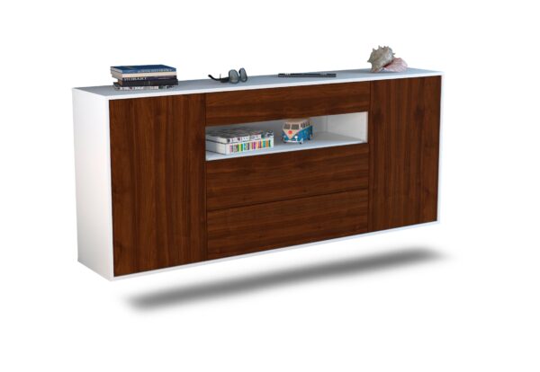 Sideboard Vallejo | hängend | Korpus Weiß | Front in Walnuss Holz Optik | 180x79x35cm (BxHxT)
