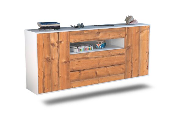 Sideboard Vallejo | hängend | Korpus Weiß | Front in Pinie Holz Optik | 180x79x35cm (BxHxT)