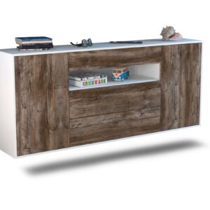 Sideboard Vallejo | hängend | Korpus Weiß | Front in Treibholz Holz Optik | 180x79x35cm (BxHxT)