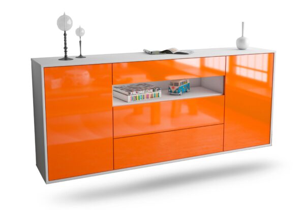 Sideboard Vallejo | hängend | Korpus Weiß | Front in Hochglanz Orange | 180x79x35cm (BxHxT)