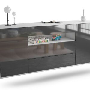 Sideboard Vallejo | hängend | Korpus Weiß | Front in Hochglanz Grau | 180x79x35cm (BxHxT)