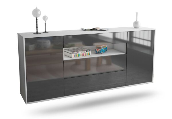 Sideboard Vallejo | hängend | Korpus Weiß | Front in Hochglanz Grau | 180x79x35cm (BxHxT)