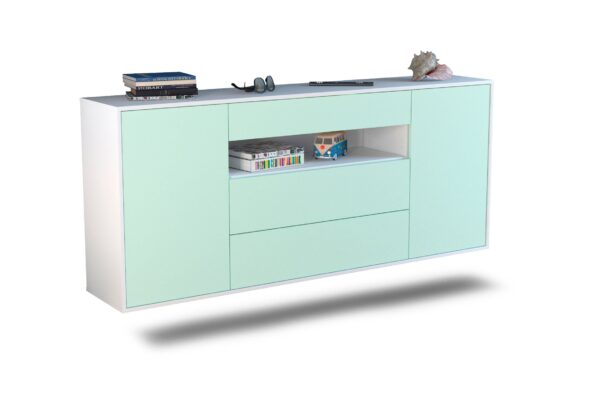 Sideboard Vallejo | hängend | Korpus Weiß | Front in Mint | 180x79x35cm (BxHxT)