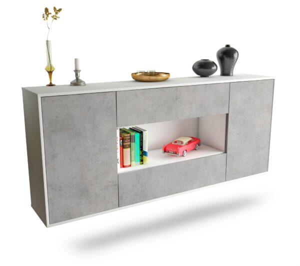 Sideboard Denton | hängend | Korpus Weiß | Front in Beton Optik | 180x79x35cm (BxHxT)