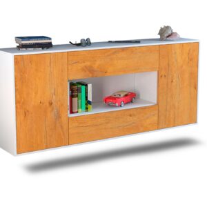 Sideboard Denton | hängend | Korpus Weiß | Front in Eiche Holz Optik | 180x79x35cm (BxHxT)