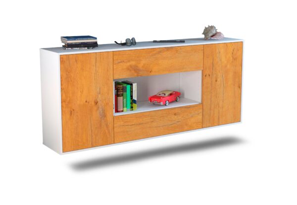 Sideboard Denton | hängend | Korpus Weiß | Front in Eiche Holz Optik | 180x79x35cm (BxHxT)